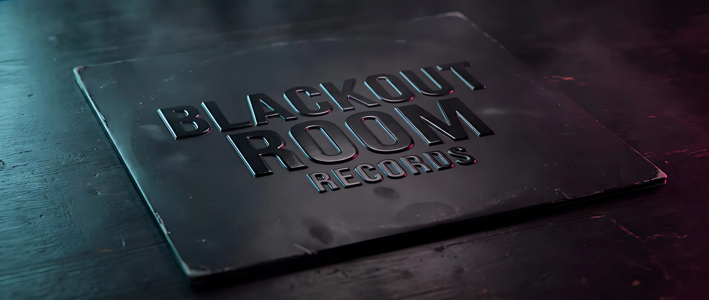 The Blackout Room Records logo embossed on a black record sleeve